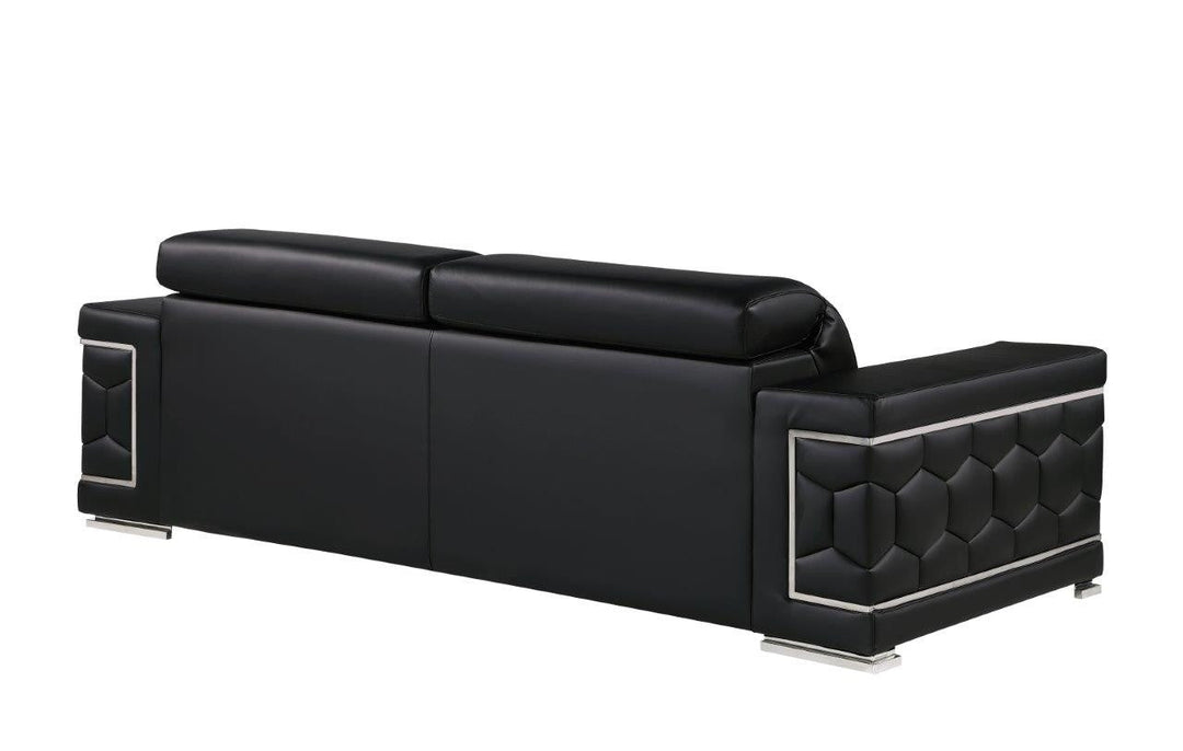 89" Black Leather Sofa With Silver Legs Image 3