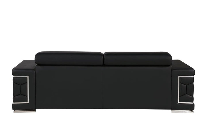 89" Black Leather Sofa With Silver Legs Image 4