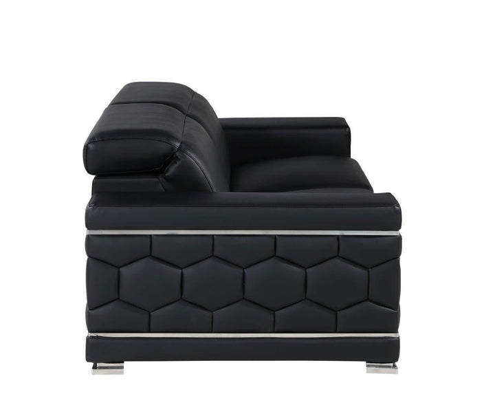 89" Black Leather Sofa With Silver Legs Image 5