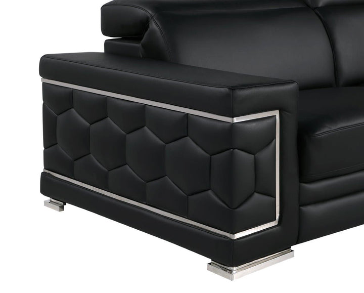 89" Black Leather Sofa With Silver Legs Image 6