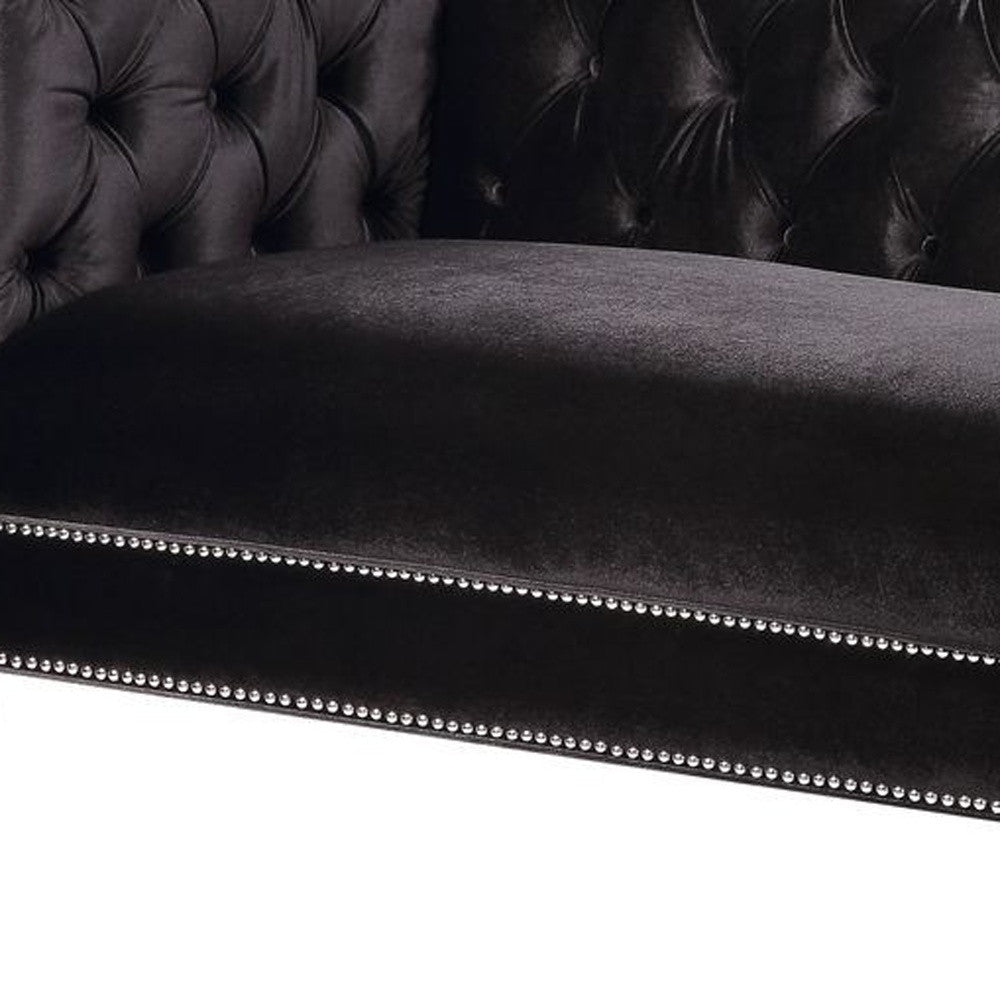 89" Black Velvet Sofa And Toss Pillows With Clear Legs Image 3