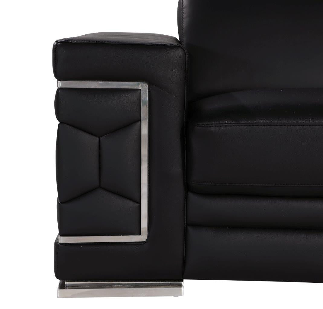 89" Black Leather Sofa With Silver Legs Image 9