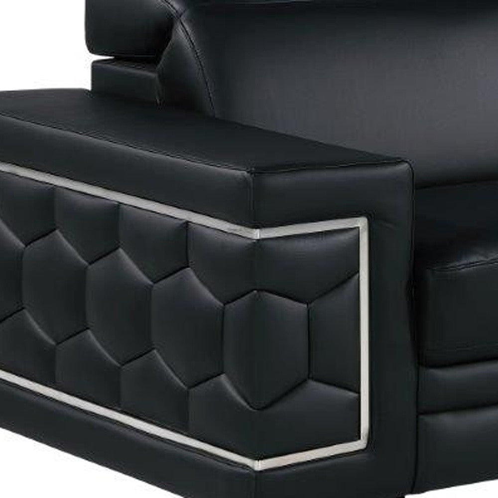 89" Black Leather Sofa With Silver Legs Image 11