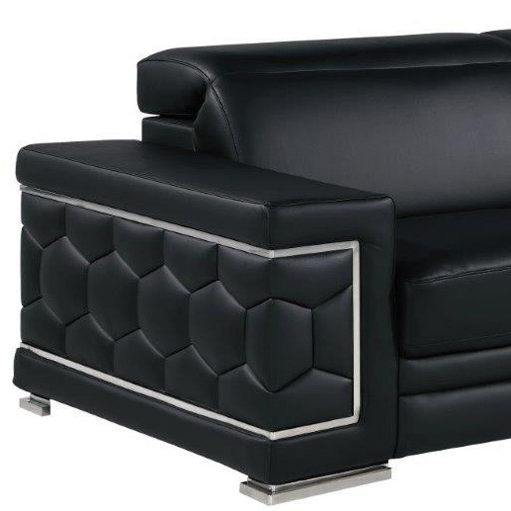 89" Black Leather Sofa With Silver Legs Image 12