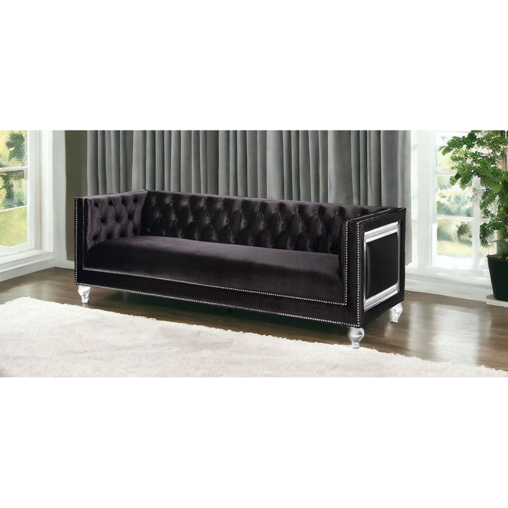 89" Black Velvet Sofa And Toss Pillows With Clear Legs Image 5