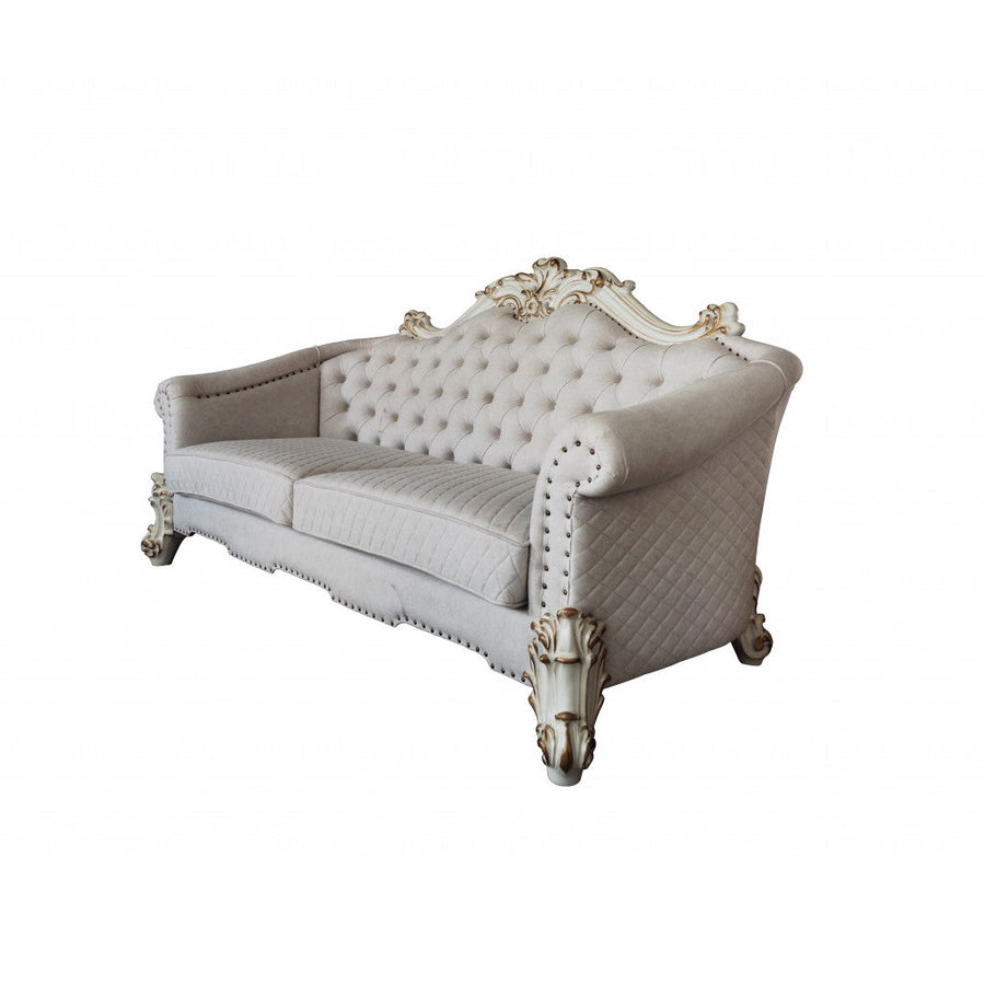 89" Ivory Velvet Sofa And Toss Pillows With Pearl Legs Image 1