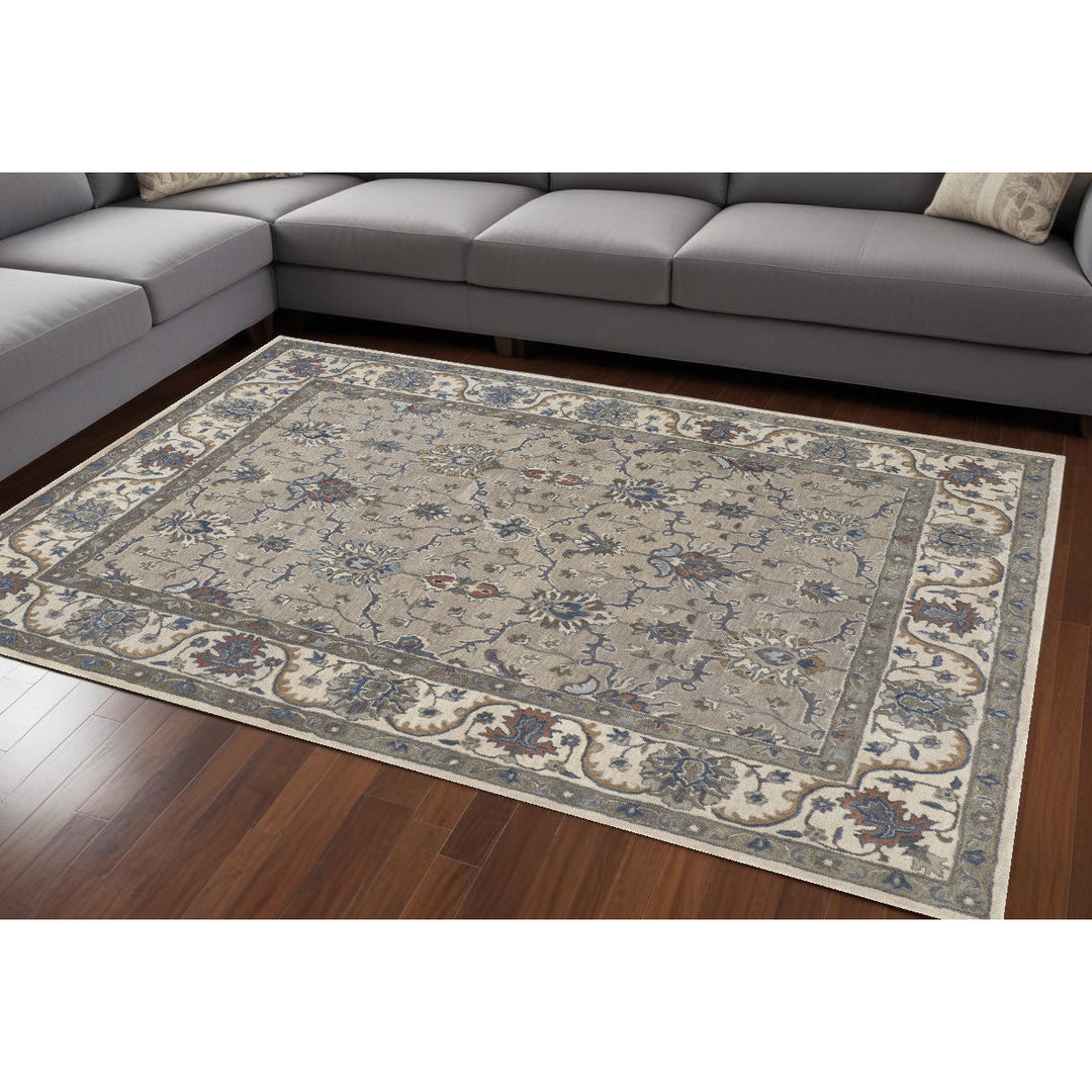 10 X 14 Taupe Ivory And Blue Wool Floral Tufted Handmade Stain Resistant Area Rug Image 4