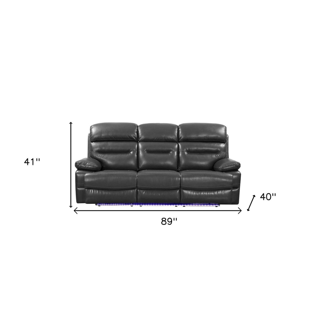 89" Gray Faux Leather USB Sofa With Black Legs Image 5