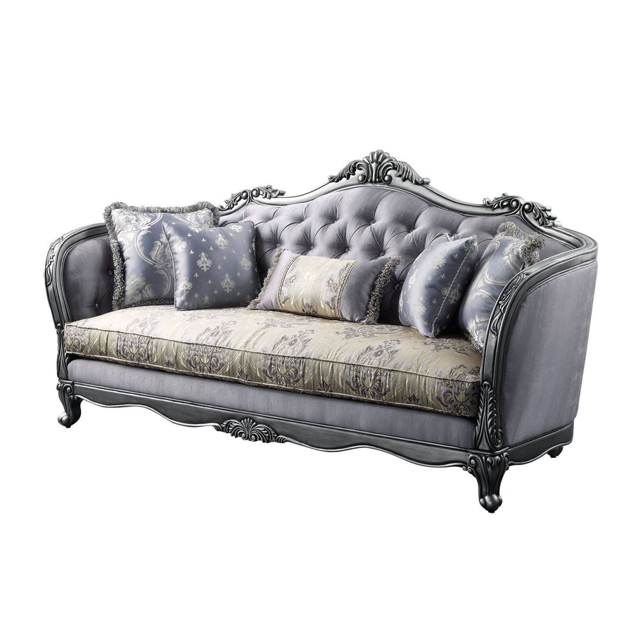 89" Platinum Imitation Silk Damask Sofa And Toss Pillows Image 1