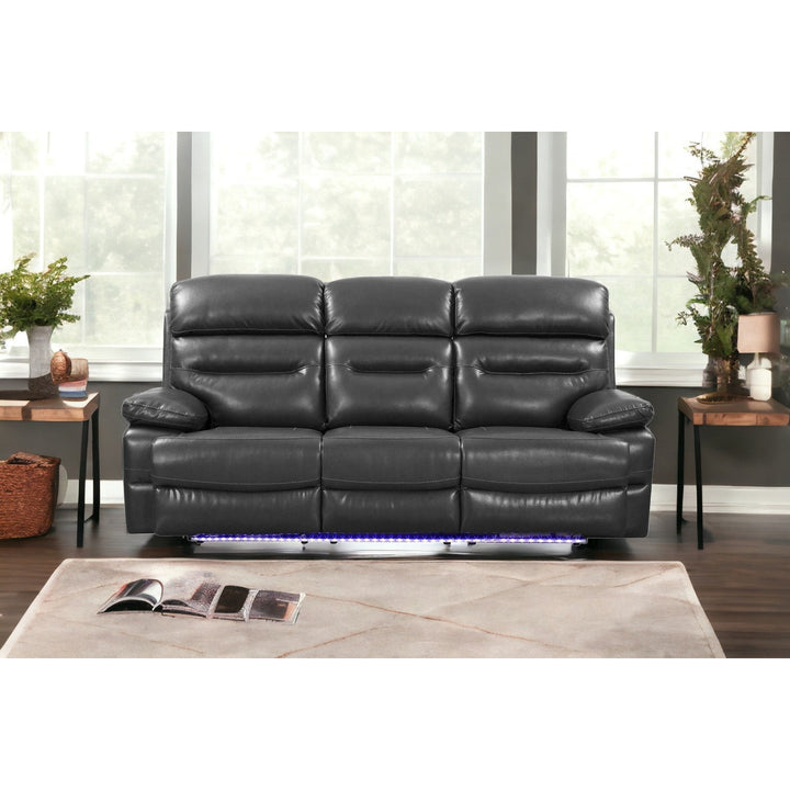 89" Gray Faux Leather USB Sofa With Black Legs Image 8