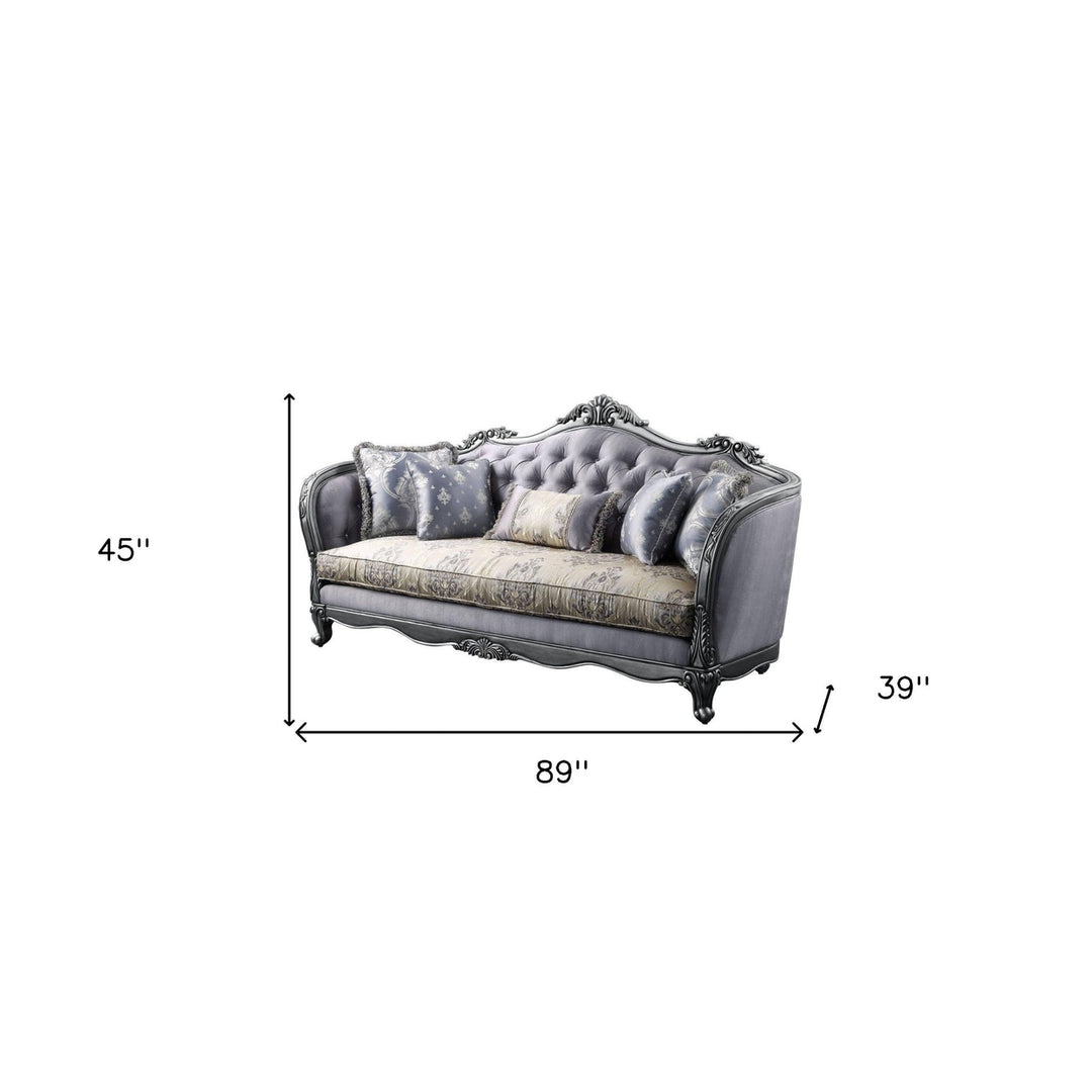 89" Platinum Imitation Silk Damask Sofa And Toss Pillows Image 2