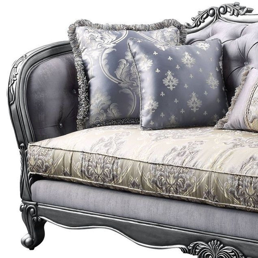 89" Platinum Imitation Silk Damask Sofa And Toss Pillows Image 3