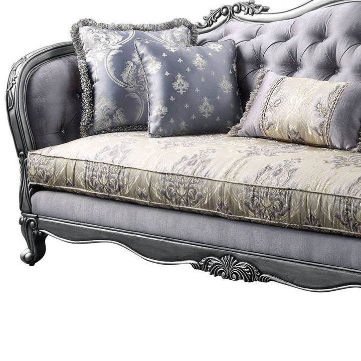 89" Platinum Imitation Silk Damask Sofa And Toss Pillows Image 4