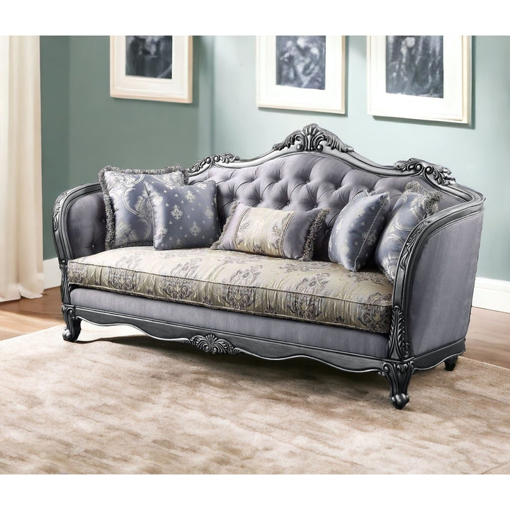 89" Platinum Imitation Silk Damask Sofa And Toss Pillows Image 5