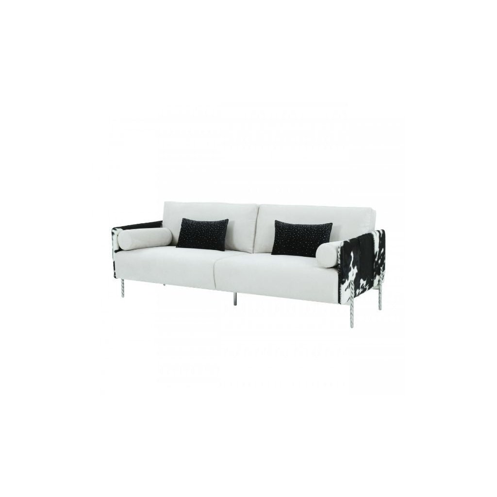 89" White Sofa And Toss Pillows With Silver Legs Image 1