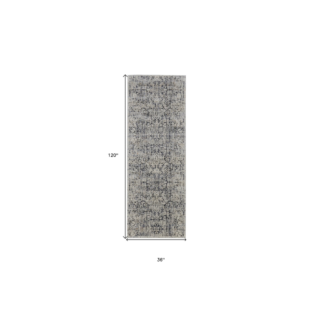 2 X 3 Ivory Gray And Taupe Abstract Power Loom Distressed Area Rug With Fringe Image 12