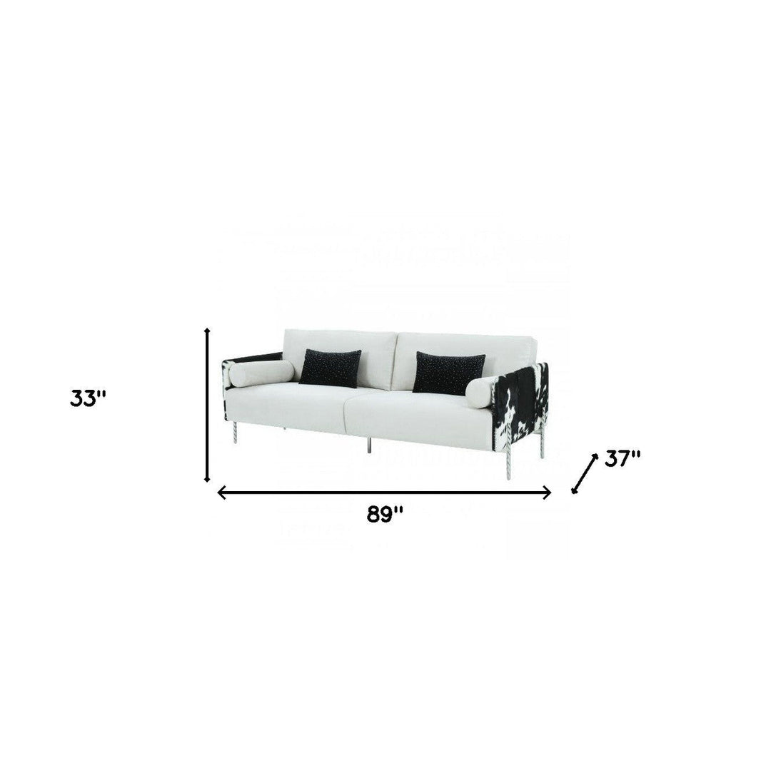 89" White Sofa And Toss Pillows With Silver Legs Image 2