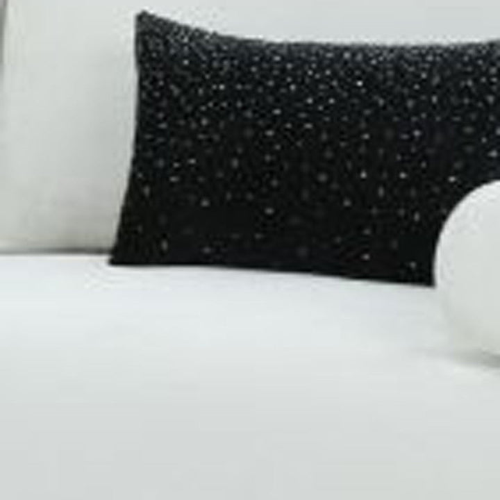 89" White Sofa And Toss Pillows With Silver Legs Image 3