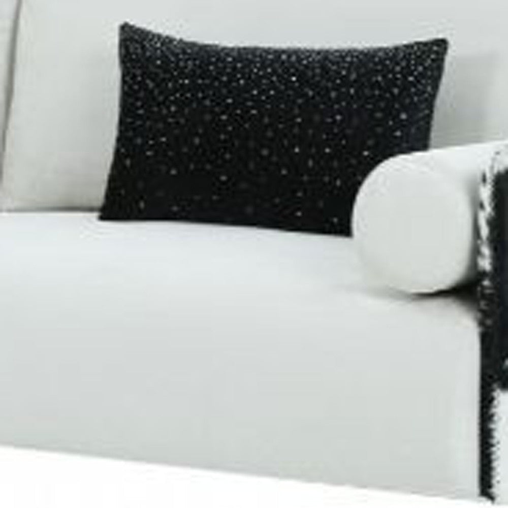 89" White Sofa And Toss Pillows With Silver Legs Image 4