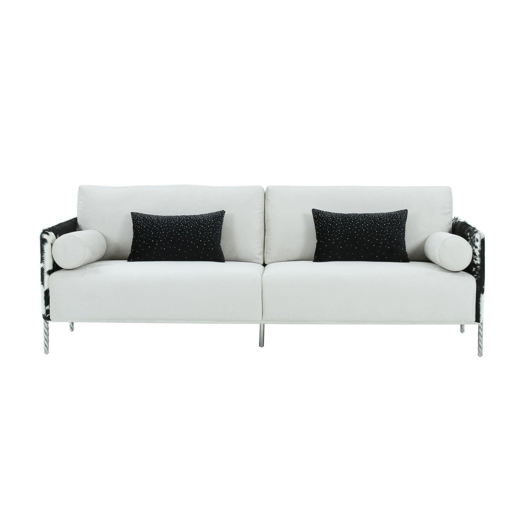 89" White Sofa And Toss Pillows With Silver Legs Image 5