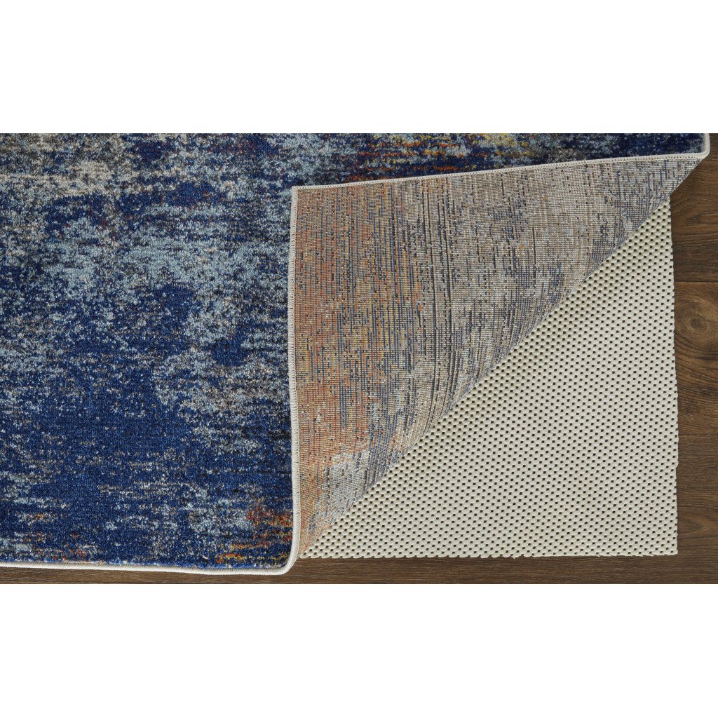 8 X 10 Ivory And Blue Abstract Power Loom Distressed Stain Resistant Area Rug Image 11