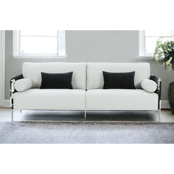 89" White Sofa And Toss Pillows With Silver Legs Image 7