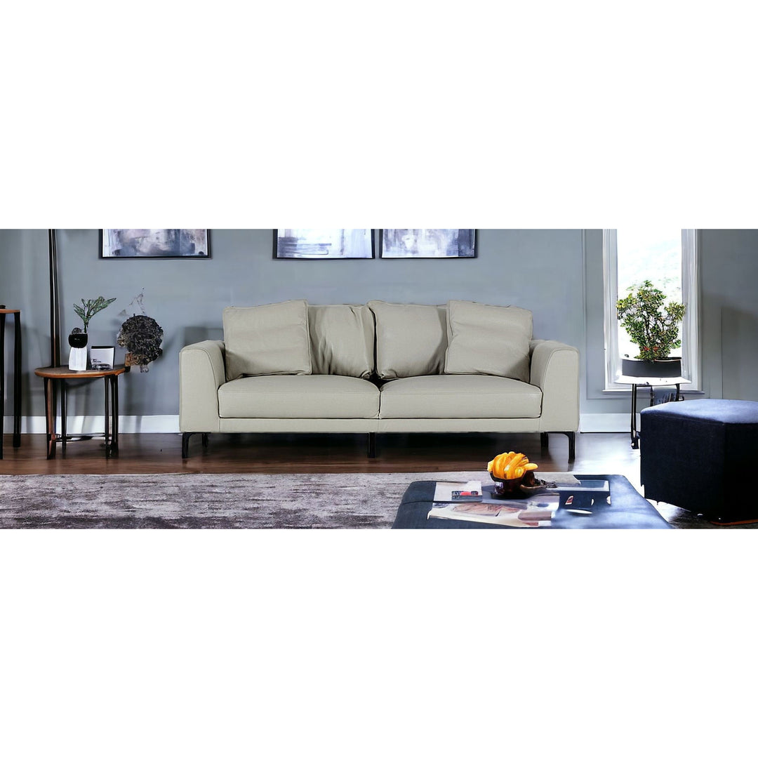 87" Gray Genuine Leather Sofa With Black Legs Image 9