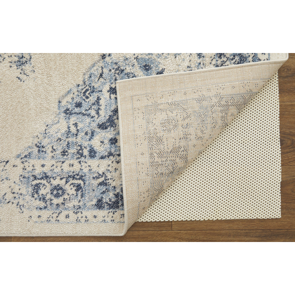 8 X 10 Ivory And Blue Floral Power Loom Distressed Area Rug Image 5