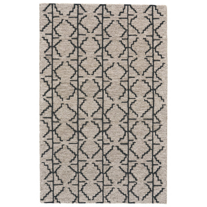 10 X 13 Black Taupe And Gray Wool Geometric Tufted Handmade Stain Resistant Area Rug Image 8