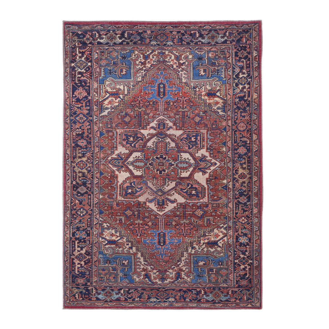 8 X 10 Red Tan And Blue Floral Power Loom Area Rug Image 12