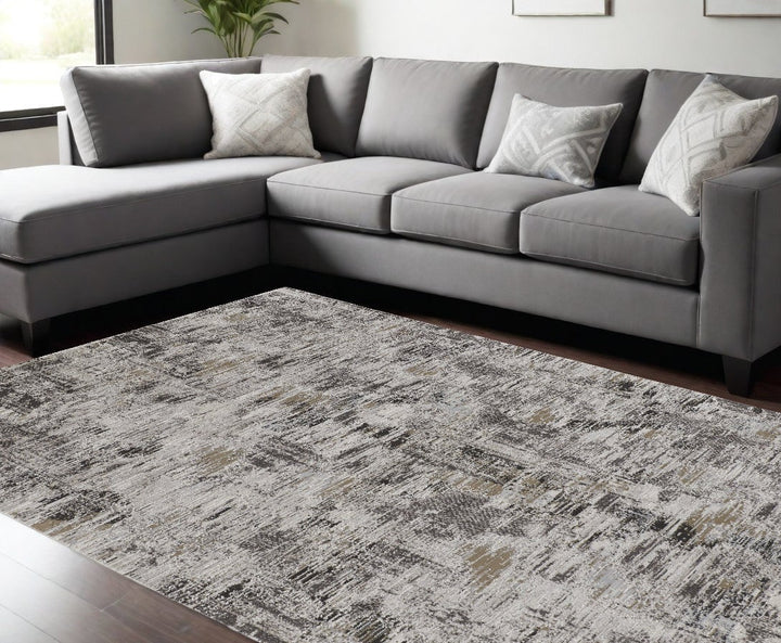 8 x 10 Gray and Ivory Abstract Power Loom Distressed Area Rug Image 5