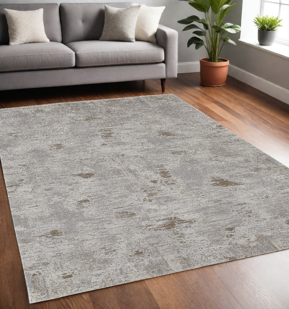 8 x 10 Gray and Ivory Abstract Power Loom Distressed Area Rug Image 9