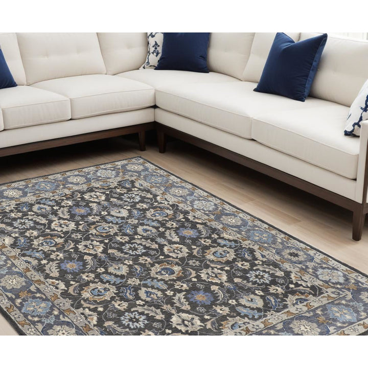 9 x 12 Taupe and Ivory Wool Floral Hand Tufted Area Rug Image 3