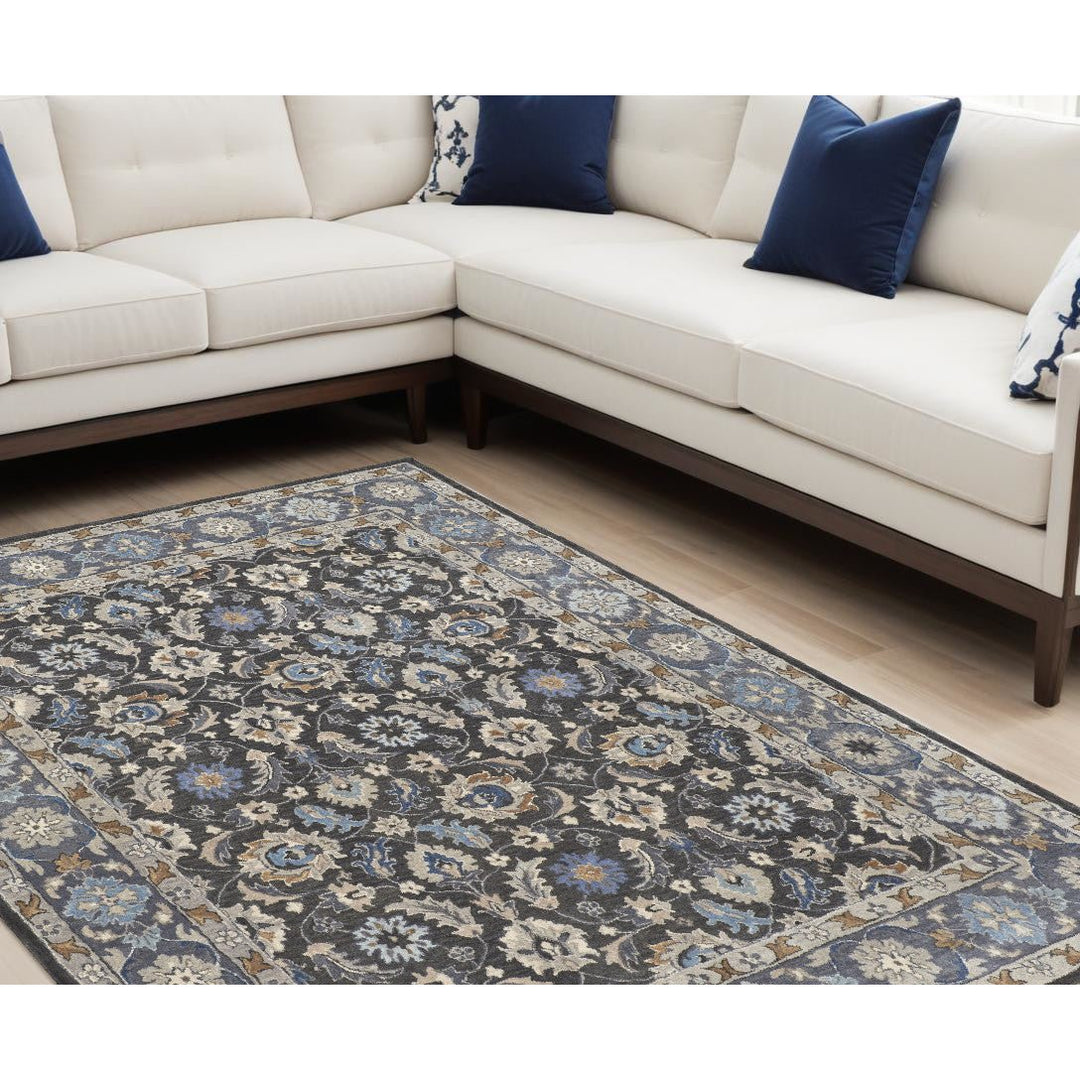 9 x 12 Taupe and Ivory Wool Floral Hand Tufted Area Rug Image 1