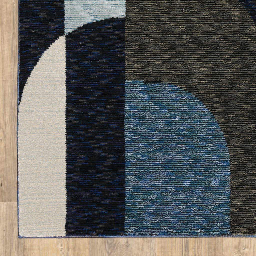 8 x 11 Blue Grey Charcoal and Purple Geometric Power Loom Area Rug Image 9