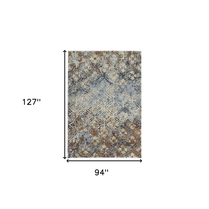 8 X 11 Brown Light Blue And Gray Distressed Diamond Area Rug Image 11