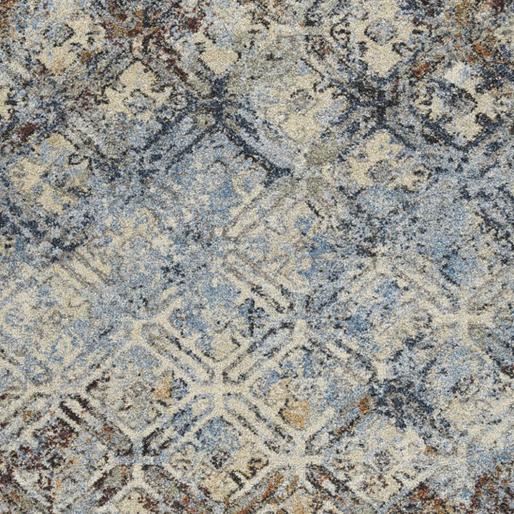 8 X 11 Brown Light Blue And Gray Distressed Diamond Area Rug Image 12