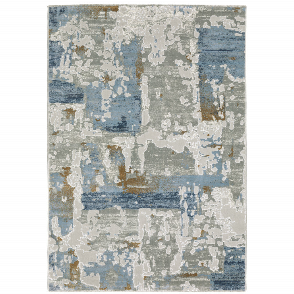 8 X 11 Grey Blue Navy Ivory And Brown Abstract Power Loom Stain Resistant Area Rug Image 1