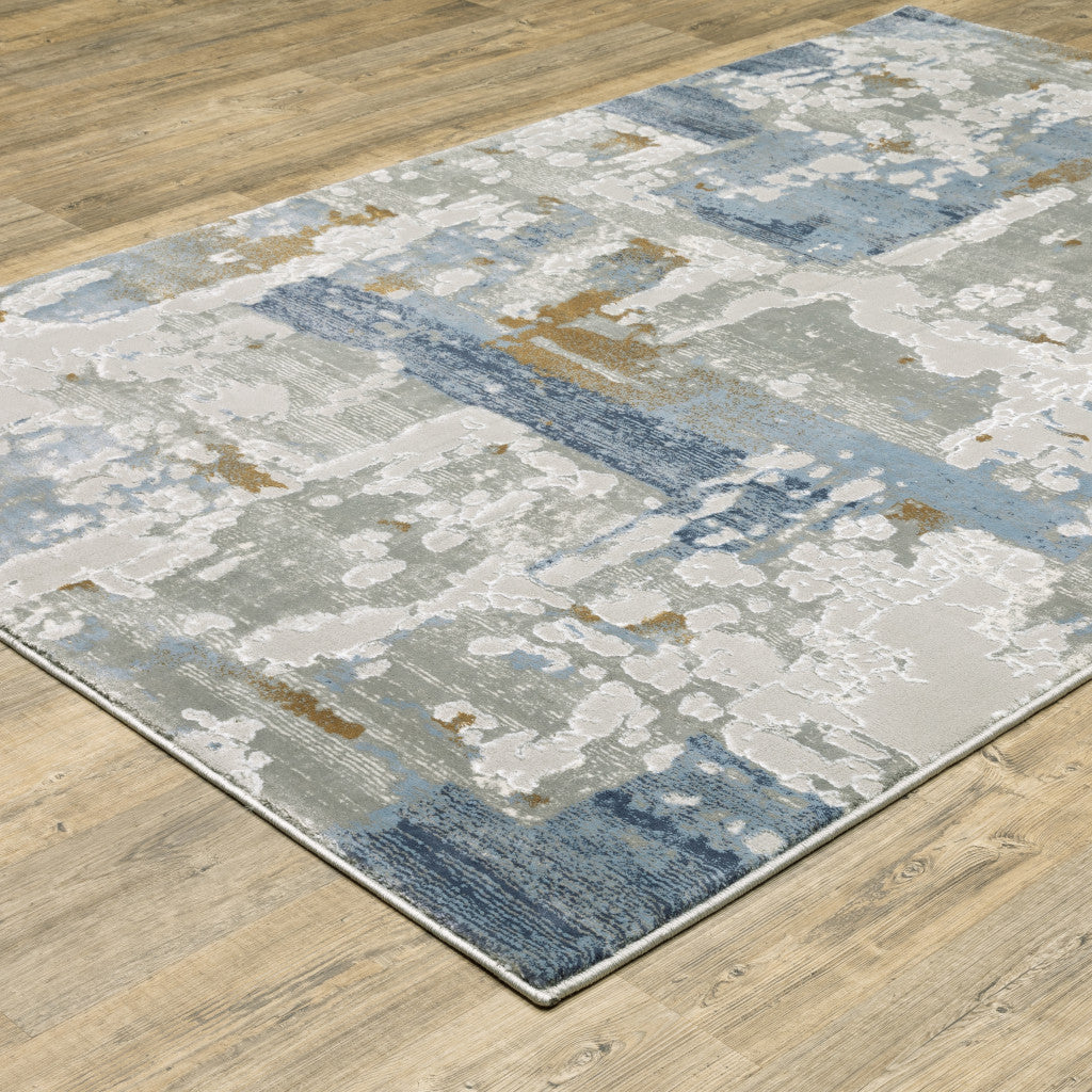 8 X 11 Grey Blue Navy Ivory And Brown Abstract Power Loom Stain Resistant Area Rug Image 4