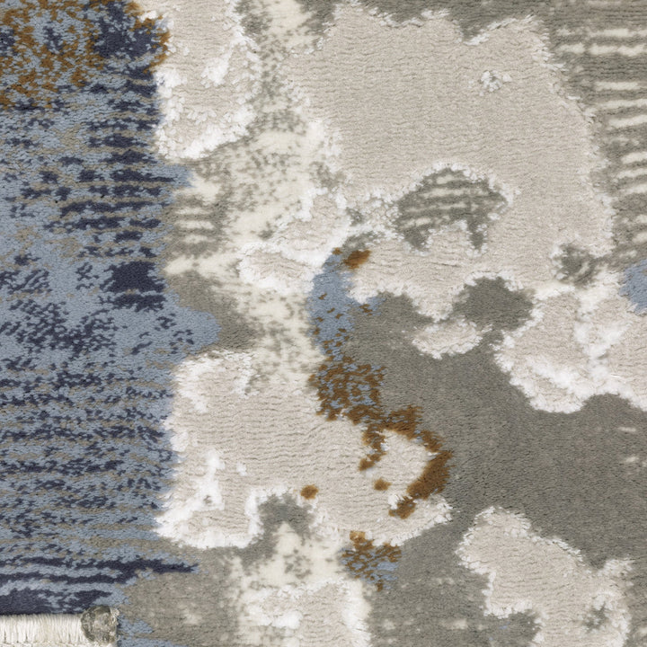 8 X 11 Grey Blue Navy Ivory And Brown Abstract Power Loom Stain Resistant Area Rug Image 7