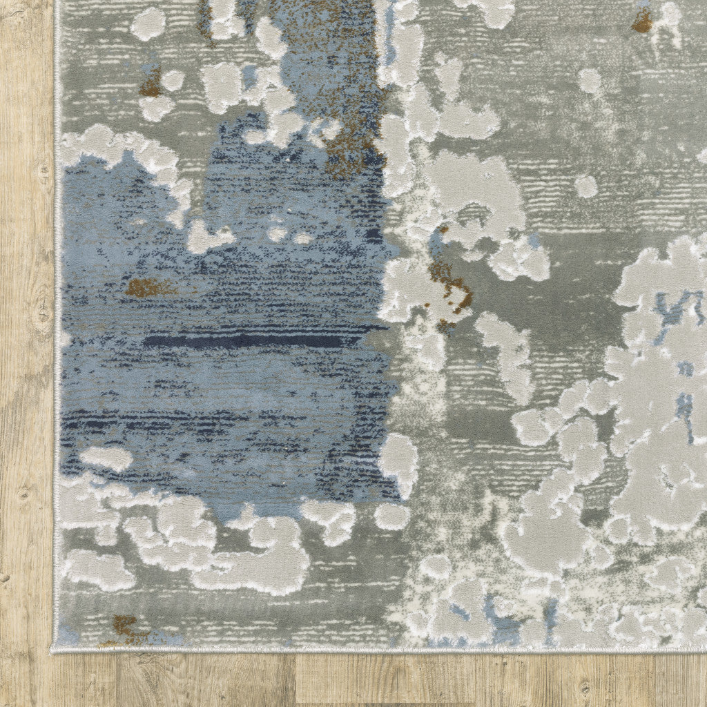 8 X 11 Grey Blue Navy Ivory And Brown Abstract Power Loom Stain Resistant Area Rug Image 8