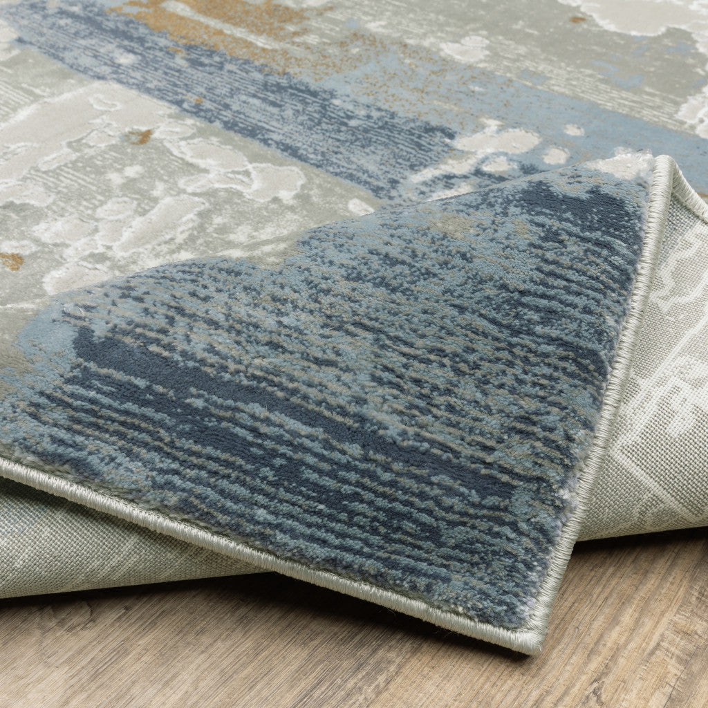 8 X 11 Grey Blue Navy Ivory And Brown Abstract Power Loom Stain Resistant Area Rug Image 9