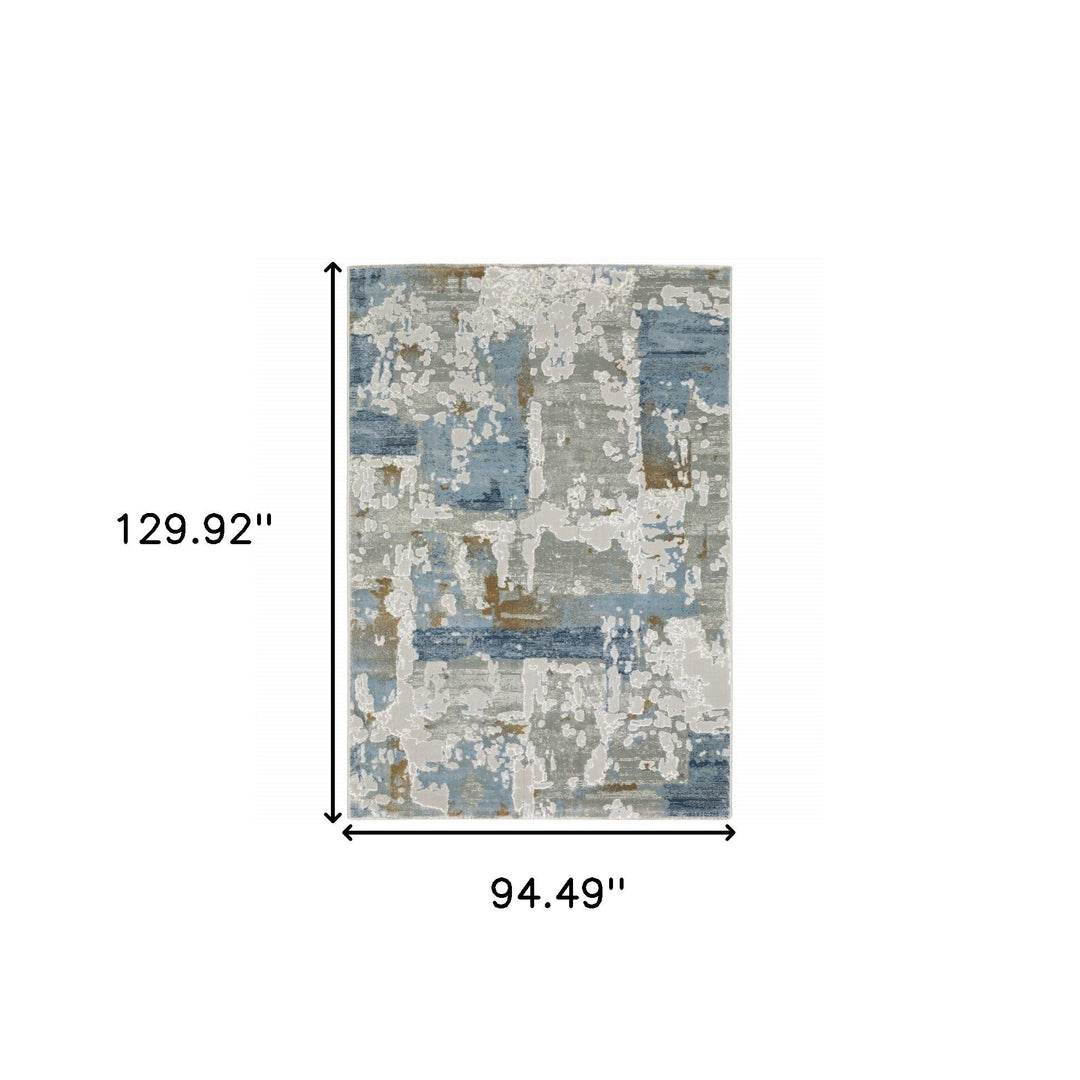 8 X 11 Grey Blue Navy Ivory And Brown Abstract Power Loom Stain Resistant Area Rug Image 10