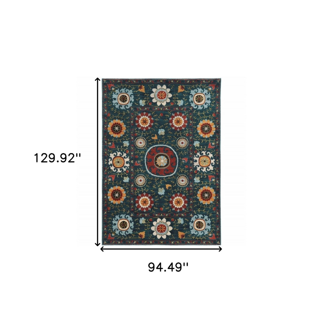 8 X 11 Teal Blue Rust Gold And Ivory Floral Power Loom Stain Resistant Area Rug Image 4