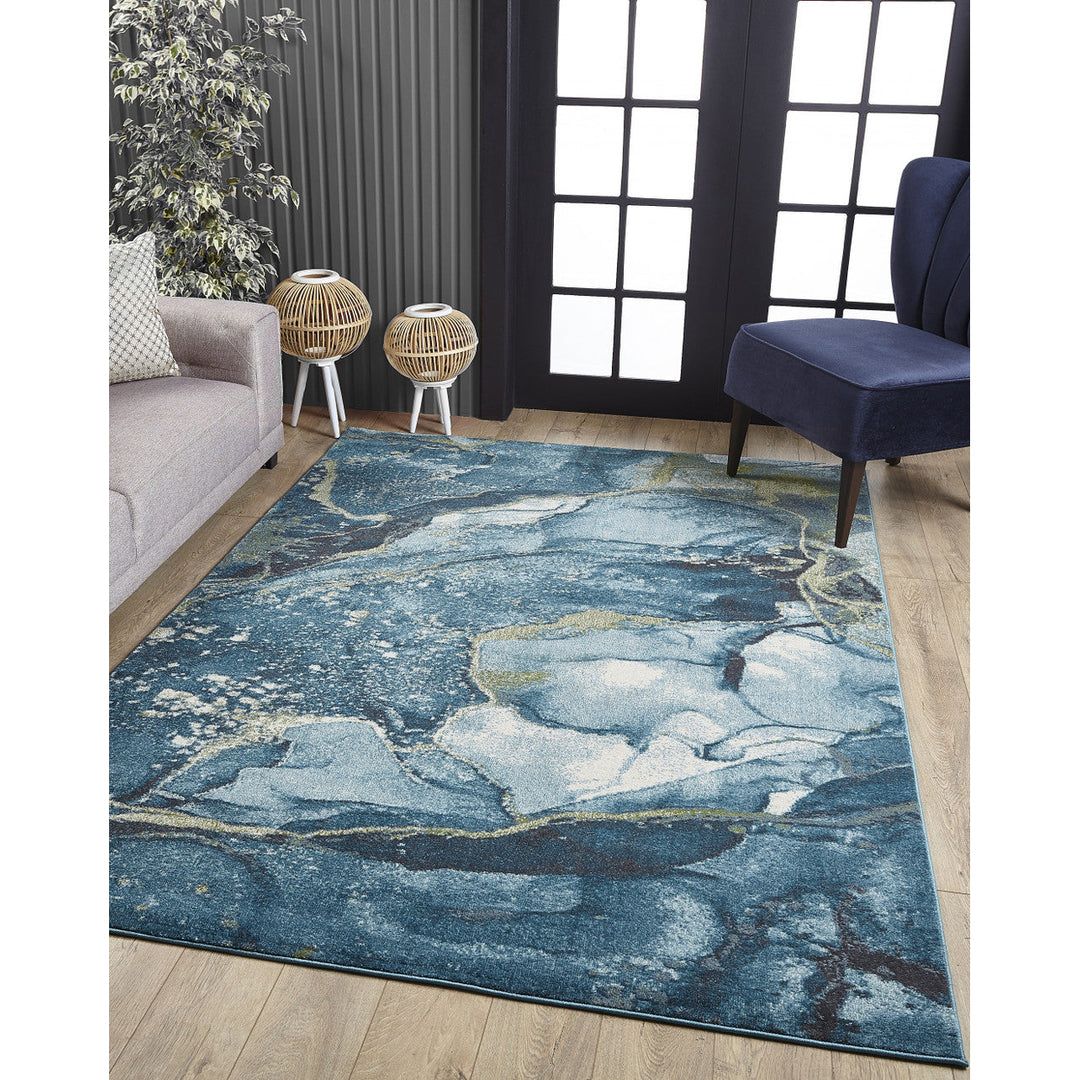 8 x 11 Teal Blue Abstract Area Rug Image 4