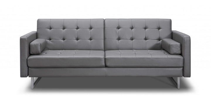 80" Gray Faux Leather Sofa With Silver Legs Image 1