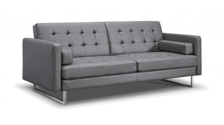 80" Gray Faux Leather Sofa With Silver Legs Image 2