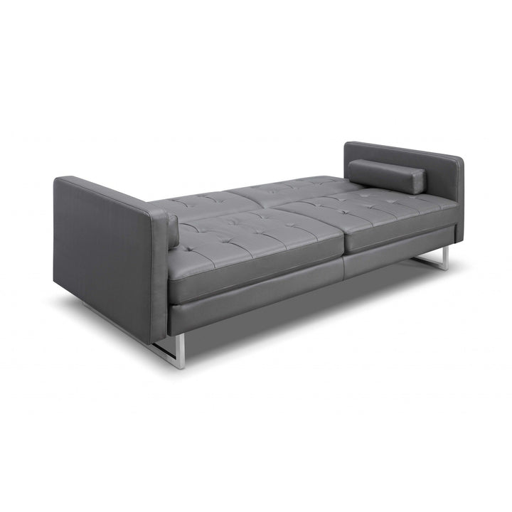 80" Gray Faux Leather Sofa With Silver Legs Image 3