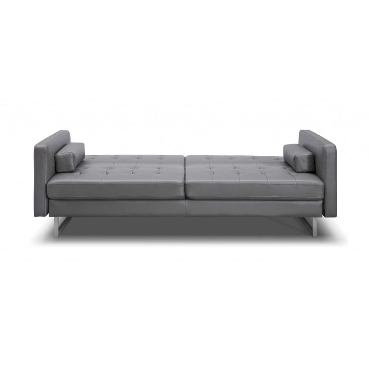 80" Gray Faux Leather Sofa With Silver Legs Image 4