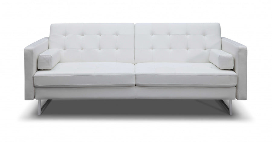 80" White Faux Leather Sofa With Silver Legs Image 1